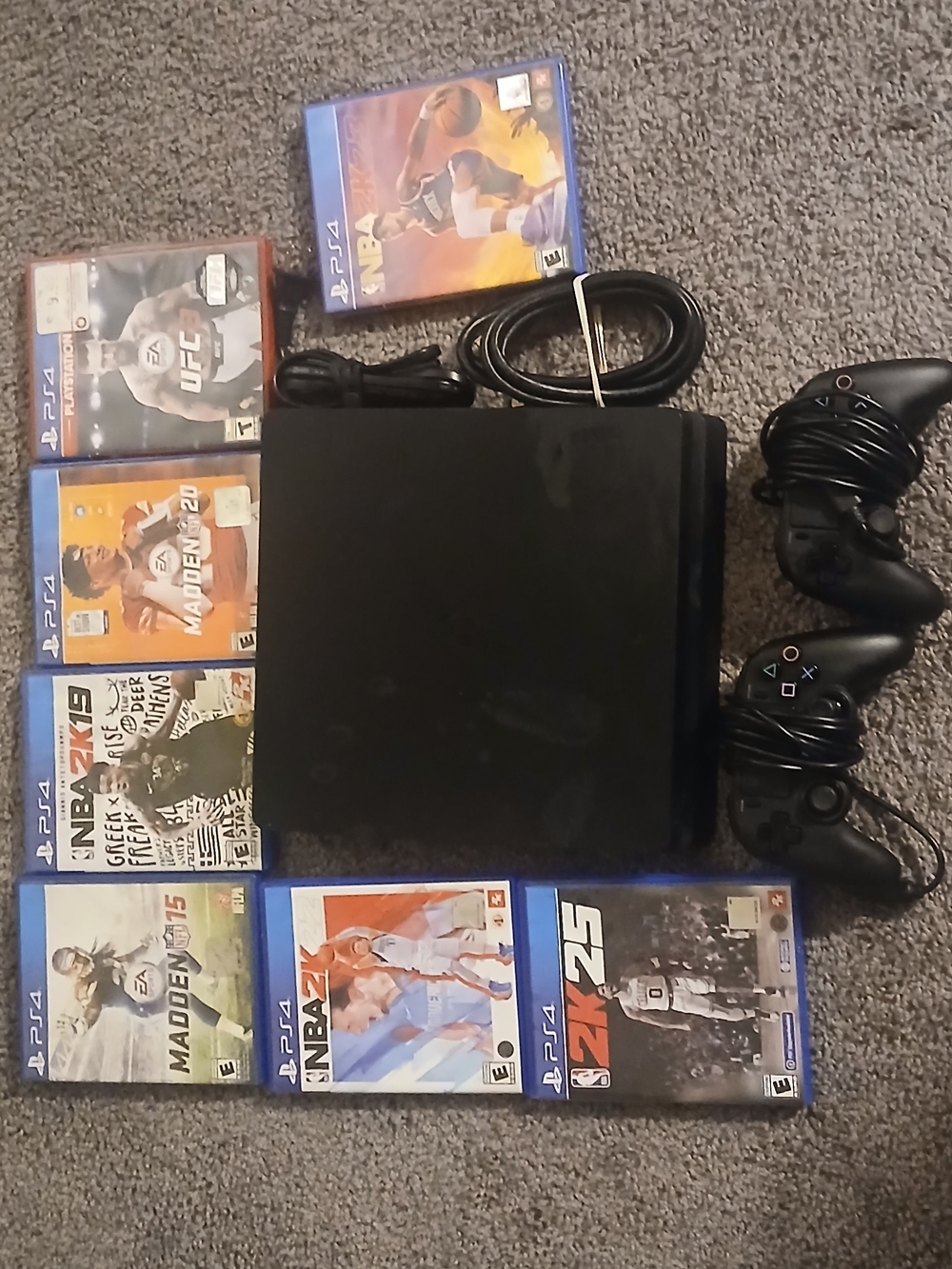 Sony PlayStation 4 Slim Black Console Bundle with Games and Dual Controllers